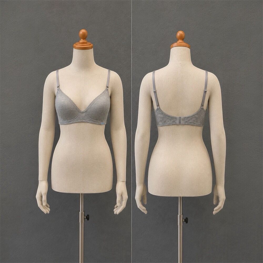 Nautica Intimates Gray Heathered Ribbed Lace Wireless T Shirt Bra 36C Lounge